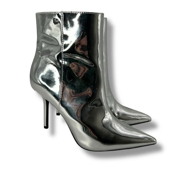 NEW Macy's INC Silver Mirror Booties Size 6 Metallic Scifi Zenon Tech Boots High - Picture 1 of 8